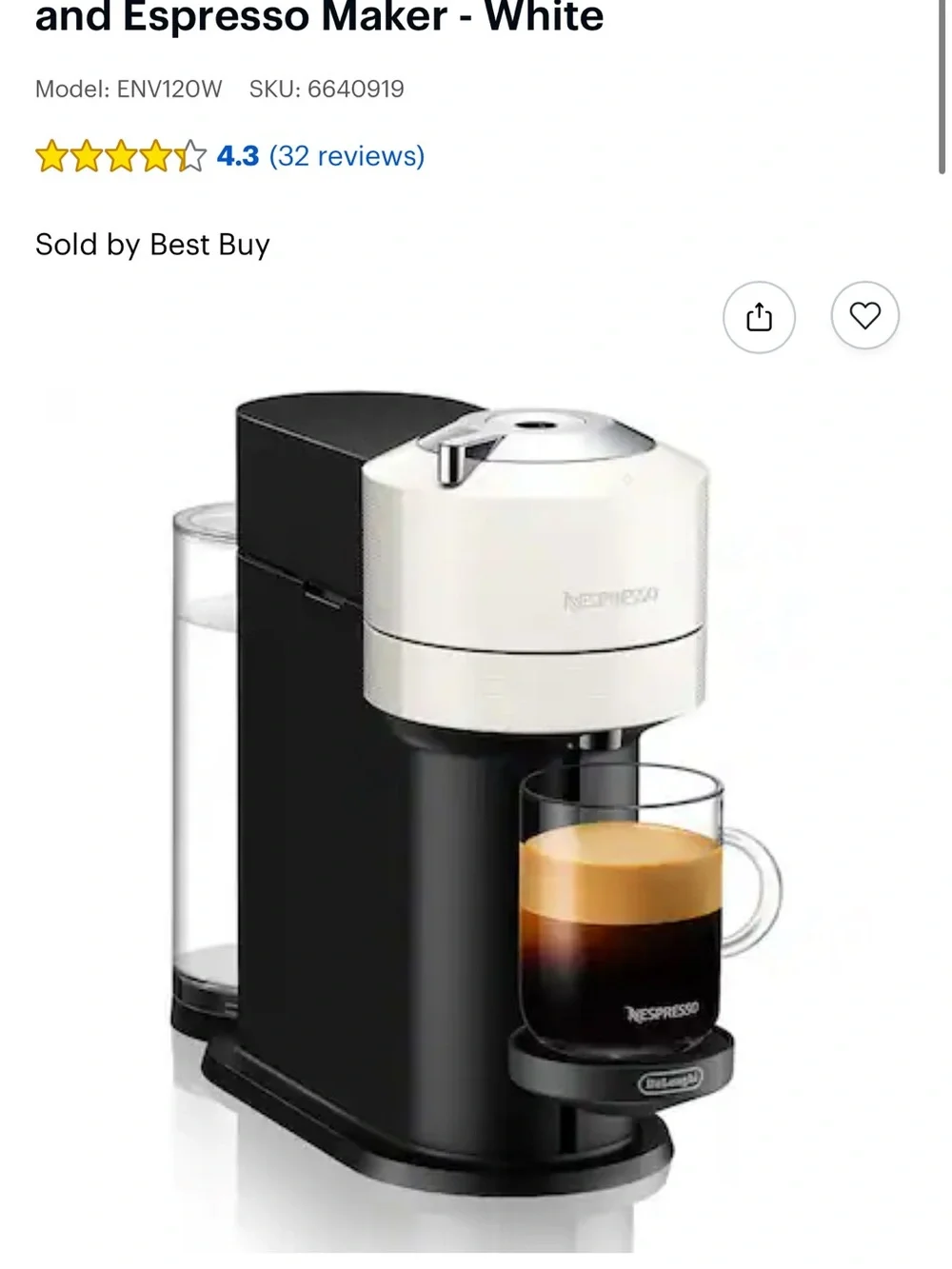 Nespresso DeLonghi Espresso Machine - White - comes with 12 pods